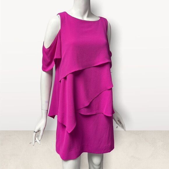 Tahari Off Shoulder Pink Tiered Dress - Picture 1 of 5